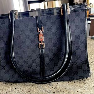 Black vintage Gucci monogram Jackie 0 canvas purse